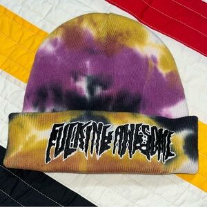 Fucking Awesome Tie-Dye Cuffed Beanie Purple Yellow Black